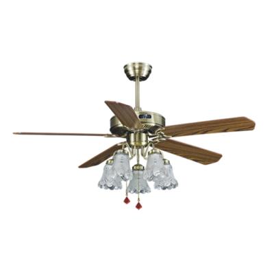 China 52 Inch Traditional Wood Ceiling Fans Lights with Pull Chain Control, Mahogany, Five E27 Interface, 5 Blades for sale