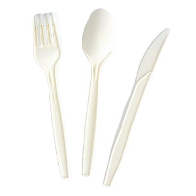 China Disposable biodegradable wheat cutlery set cornstarch forks spoon spork disposable camping knives for sale