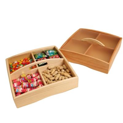 China Eco Disposable Tableware Bamboo Storage Boxes With Lid Wooden Dry Food Container With 4 Compartments for sale