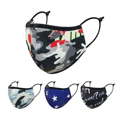 China Anti-Dust-Fog-Haze-Wind Fashion Camouflage Fabric Designer Dust Space Cotton Reusable Washable Branded Nose Mouth Face Mask With Logo for sale