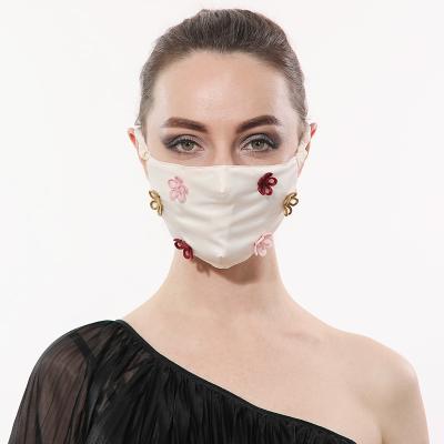 China New Arrival Youth Lady Women Flower Sewn Straps Elastic Thick Comfortable Silk Cloth Skin Friendly Breathable Anti Dust Face Mask for sale