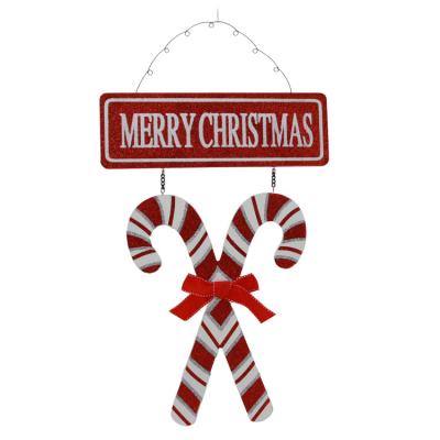 China Eco-friendly New design Christmas porch ideas wooden candy cane decoration  DIY Christmas tree XMAS wall hanging for sale