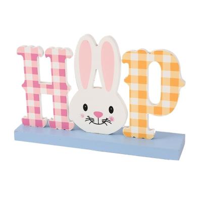 China Eco-friendly DIY Crafts Easter Wooden Table Sign Easter Rabbits Bunny Stand Tabletop Centerpiece Ornaments for sale