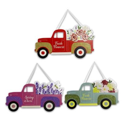 China Indoor Outdoor 2023 New spring MDF car flower Hanging Decoration spring pendant Decoration house wholesale for sale