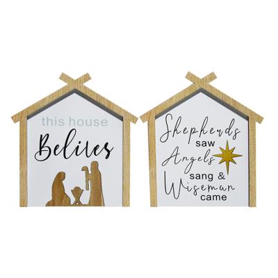 China Home wall Decoration Rustic House Shaped Wooden Sign Small Wooden Farmhouse Wall Decor for Bedroom Kitchen Living Room Outdoor for sale