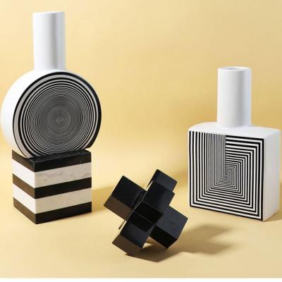 China Nordic modern minimalist ceramic simple black white tabletop porcelain geometric vase for home decor for sale