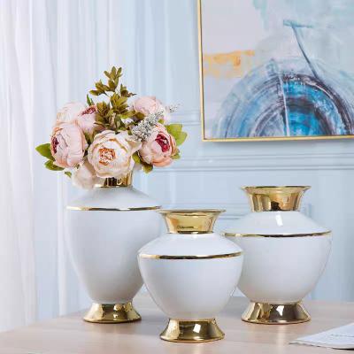 China Art Decor Modern Luxury Decoration Patches Home Gold Plated Ceramic White Vase for sale