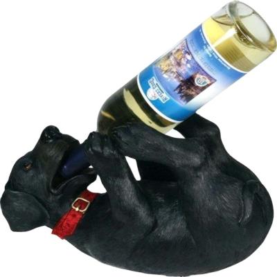 China Viable Custom Wholesale Polyresin Wine Shape Black Dog Resin Animal Wine Bottle Holders for sale