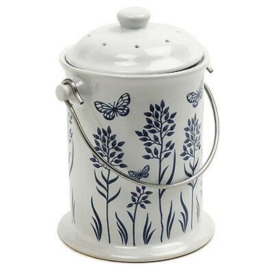 China Sustainable Factory Custom Direct White With Flower Kitchen Compost Jug Ceramic Compost Bin for sale