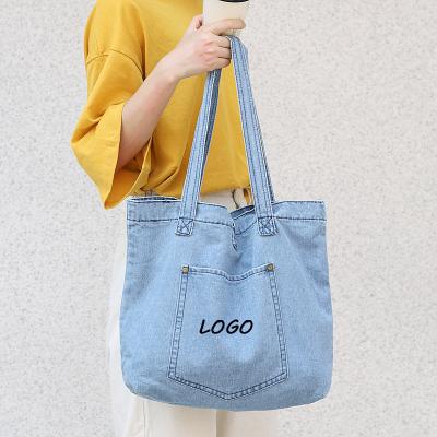 China Casual Student Tote Bag Logo Simple Trend Canvas Women Fashion Shoulder Handbag Denim Sling Girls Shoulder Bag for Armpits Custom Retro Purse for sale