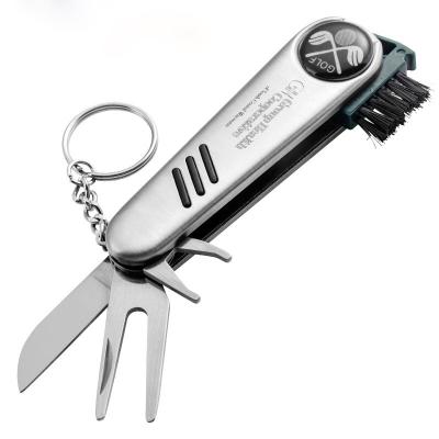 China Stainless Steel 6 in 1 Multi Tool Pocket Use Golf Digging Tool with Key Chain for sale