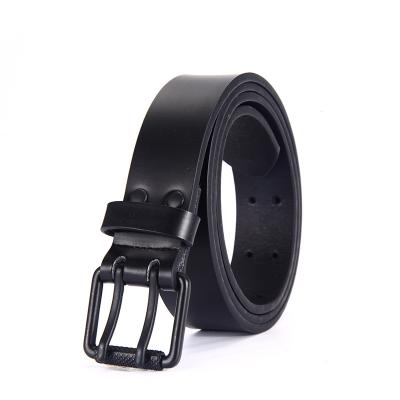 China Double Fork Wholesale Genuine Leather Double Eyelet Buckle Black Leather Double Fork Mens Designer Belt for sale