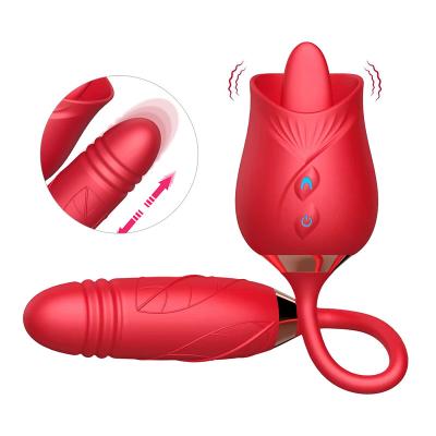 China 10 Sucking Modes + Dildo 10 Telescoping Adult Sex Toy Oral Tongue Licking Rose Stimulation G Spot Multiple Modes Silicone Shaped Clitoris Vibrator with Dildo for Women Female for sale