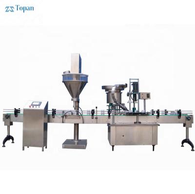 China Industrial Automatic Food Bottle Cans Tins Jars Spices Powder Piercer Dosing Filling Line with Capping Machine and Labeling Machine for sale