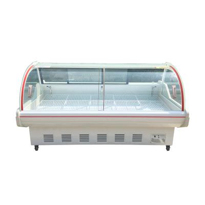 China Single-temperature 1.6m Curved Glass Butcher Shop Meat Showcase Supermarket Fresh Meat Showcase Meat Display Fridge for sale