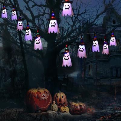 China Modern Halloween LED Lantern Wizard Hat Horror Atmosphere Room Decoration Light Hanging Lamp Colorful Ghost Face String for sale