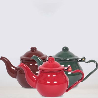 China Viable Chinese Style Multicolor 11.8 Inch Round Pot Enamel Teapot Container Set for sale