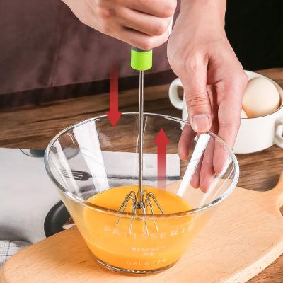 China 1 PC Stainless Steel Beater Viable Easy Foam Turn Sauce Shaker Cake Blender Hand Push Beater Mixer Egg Cream Stirrer Kitchen Tools for sale