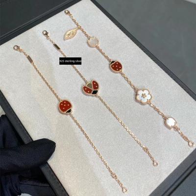 China Luxury Jewelry 925 Sterling Silver Carnelian Ladybug Beetle FASHION Top Element Brand Fashion Women's Bracelet Party Gift for sale