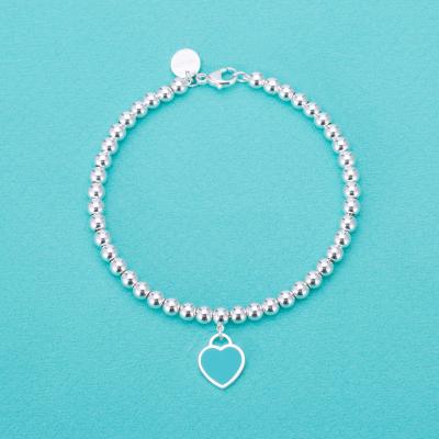 China FASHIONABLE Hot Selling 925 Sterling Silver Enamel Heart Pendant 4mm Pearl Ball Bracelet Women's Fine Luxury Fashion Brand Jewelry for sale