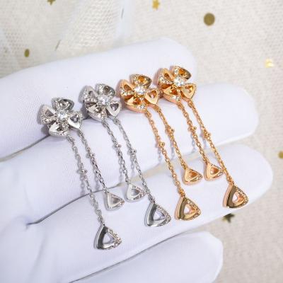 China Wholesale Hot Sale FASHIONABLE Female Fashion Banquet Jewelry Sterling Silver Light Luxury 925 Four Leaf Clover Tassel Earrings for sale