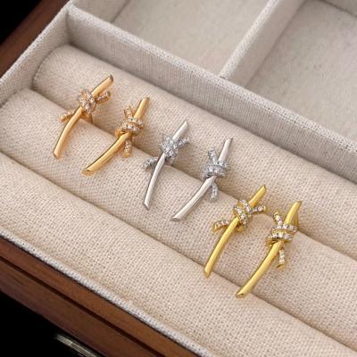 China New TRENDY 925 Sterling Silver Pave Zircon Bow Stud Earrings Ladies Fashion Elegant Party Luxury Jewelry Wholesale for sale