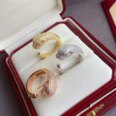 China FASHIONABLE Classic 925 Sterling Silver Full Diamond Party Jewelry Factory Wholesale Leopard Head Open Ring Dominant Fashion for sale