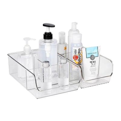 China Modern Acrylic BPA Free Clear Plastic 3 Compartment Holder Stationery Unit Storage Countertop Cosmetic Organizer for sale