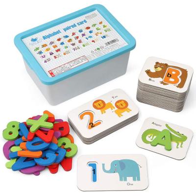 China fun & Educational Montessori Toy Matching Puzzle Game Wooden Letters and Numbers Animal Card Board for sale