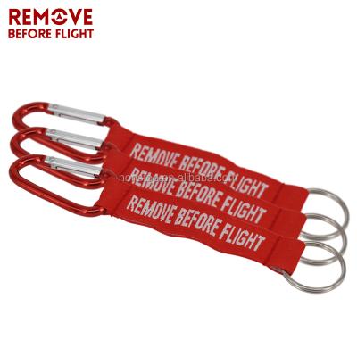 China Polyester TAKE OFF BEFORE THE FLIGHT Carabiner Key Chain in Red Color Custom Logo Gift Carabiner Key Chain Chain for sale