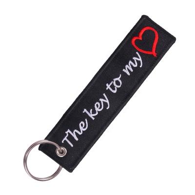 China Polyester Twill THE KEY to MY HEART Keychain Jewelry Key Chain for Motorcycles Cars Gifts Key Tag Embroidery Keychains for sale