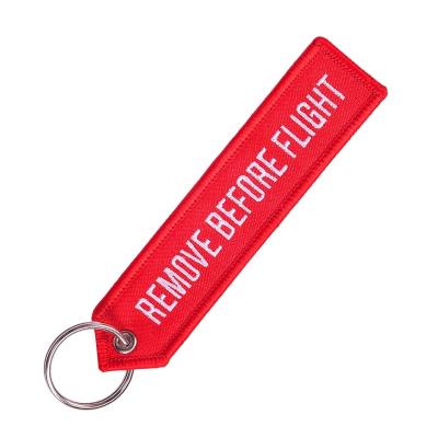 China Polyester Twill REMOVE BEFORE FLIGHT Key Chain Embroidery Custom Key Indicator For Pilot Airlines Stores Amazon Seller for sale