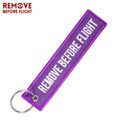 China Custom Twill TAKE OFF BEFORE FLIGHT Embroidery Keychains Keyrings China OEM / ODM Supplier for sale