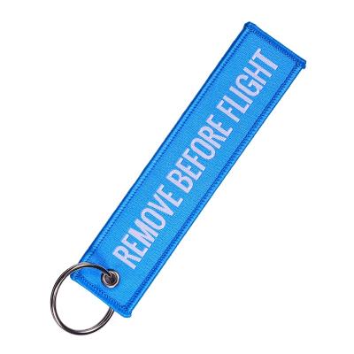 China Polyester Twill Remove Before Flight Woven Key Indicator Special Luggage Tag Mark Blue Chain Key Chain For Aviation Gifts OEM Key Chain Fashion Jewelry for sale