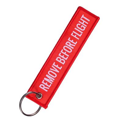 China Polyester Twill Remove Front Key Ring Special Luggage Tag Label Flight Woven Red Chain Key Chain For Aviation Gifts OEM Key Chain Fashion Jewelry for sale