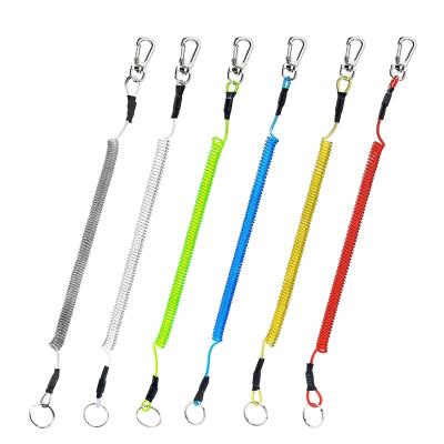 China Zinc Alloy Remove Front Flying Reel Rope Stretch Tie Down Key Lobster Clasp Hook Rope Elastic Lockable Reel Fishing Lanyard Keychain for sale