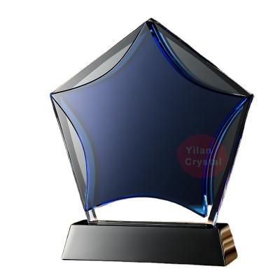 China Vietnam YL-2037 Crystal Pentagram Award Cup High Quality Blue Glass-Glass Award For Mountain Bike Gift Reward for sale