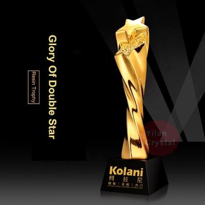 China China Factory Direct Sales Handmade Customize 22CM Crystal Double Star Trophy Resin Award For Annual Ceremony Gifts for sale