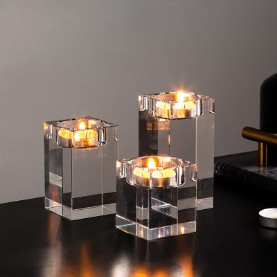 China Customized Handmade Custom Crystal Votive Candle Holder Clear Candle Jar Home Decoration Double Holes for sale