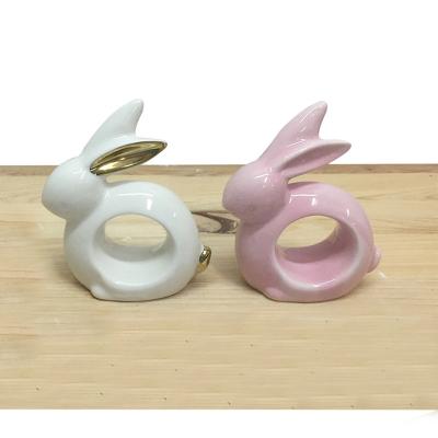 China Table Viable Decoration Ceramic Easter Bunny Napkin Ring Holder for sale