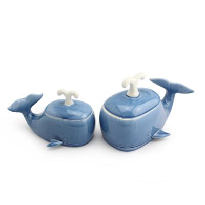 China High Quality Sustainable Spice Coffee Spice Food Tea Food Blue Whale Ceramic Sea Ceramic Storage Container With Lid for sale