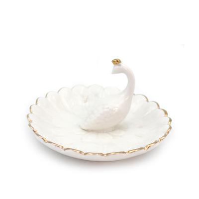 China Peacock Porcelain Jewelry Display Ceramic Gorgeous Jewelry Ring Display Accessory Holder for sale