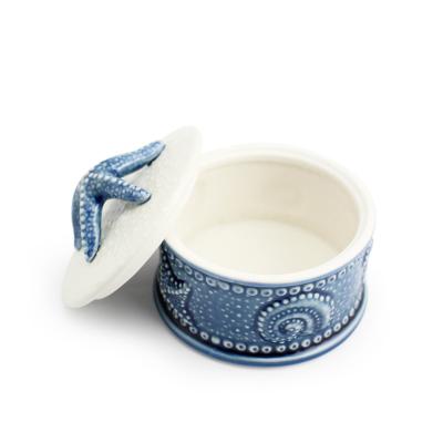 China High Quality Eco-friendly Blue Design Sea Starfish Ceramic Jewelry Boxes for sale