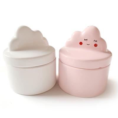 China Eco-friendly Creative Design Around Cloud Shape Ceramic White Jewelry Box Pink Personalized Porcelain Trinket Box for sale