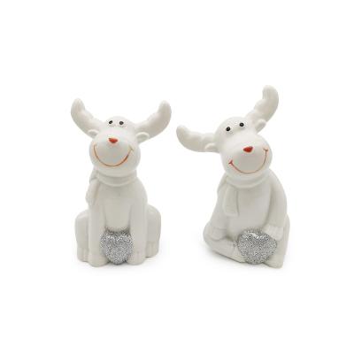 China Handwork Christmas Home Office Decoration Cute White Ceramic Reindeer for sale