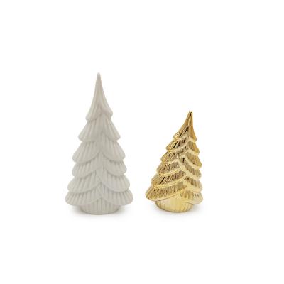 China Wholesale Handmade Cheap Glazed Ceramic Christmas Tree White Dolomite Gold For Table Home Decor for sale