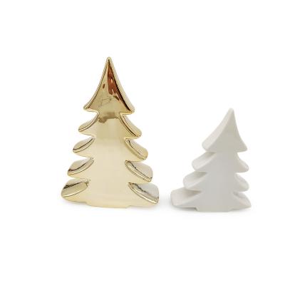 China Handmade Wholesale Cheap Gold Plated Small Glazed Ceramic Christmas Tree For Home Table Decoration for sale