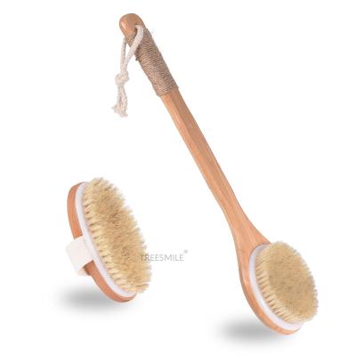 China Bath Natural Custom Dry Brush Long Brush Logo Plant Handle For Treesmile Natural Bamboo Bristle Shower Set Of 2 Bath Sets for sale