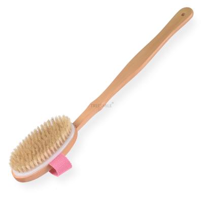 China Long Handle Brush Dry Body Brush Natural Boar Hair Back Broom With Wooden Detachable Long Handle Treesmile Logo Custom Factory for sale