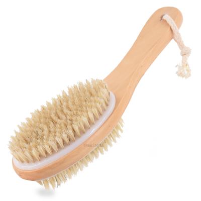 China Double sided design & TREESMILE Massage Skin Bath Brush Natural Wooden Bristle Cellulite Exfoliating Body Smoother Dry Brush Double Sided Design New Factory for sale